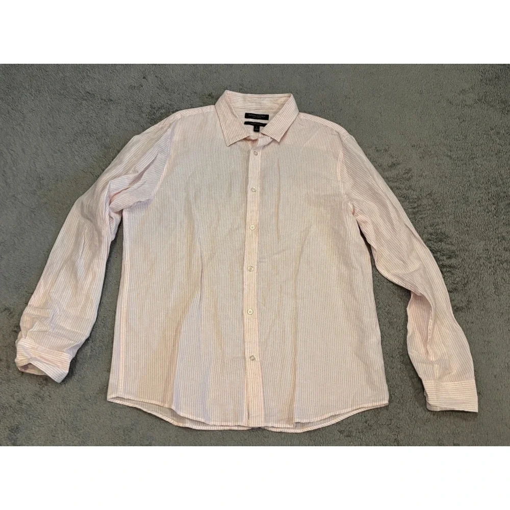 Banana Republic Shirt Mens Large Pink Striped Slim Untucked Linen Blend L/S